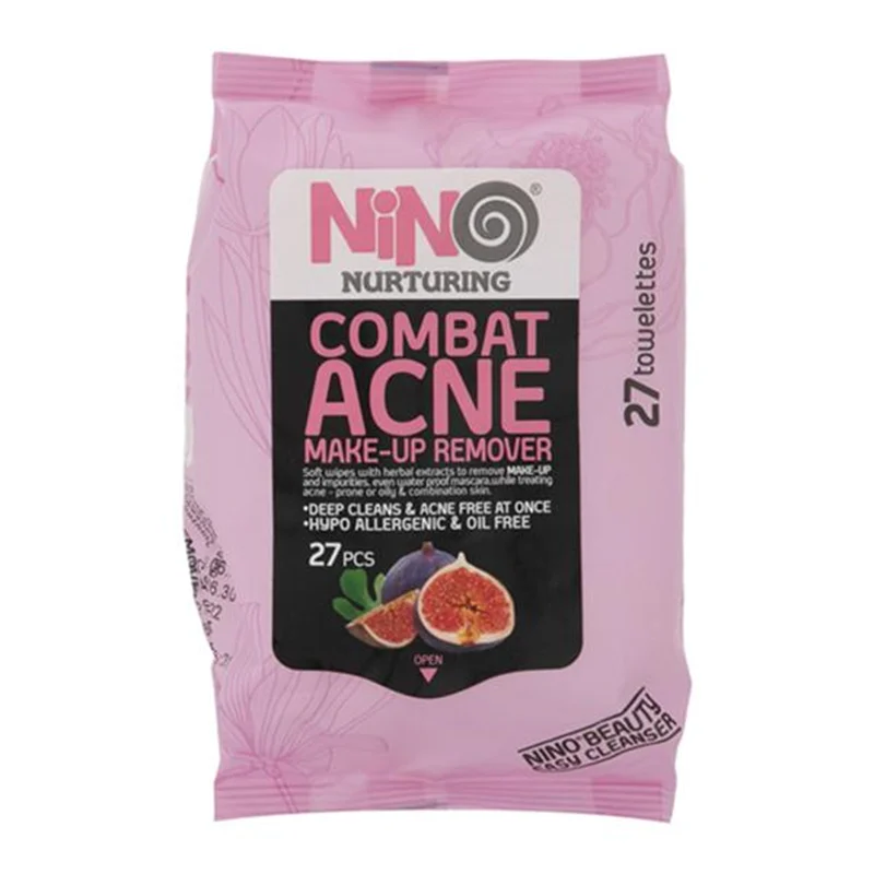 دستمال مرطوب پاک کننده آرایش نينو مدل Combat Acne بسته 27 عددی